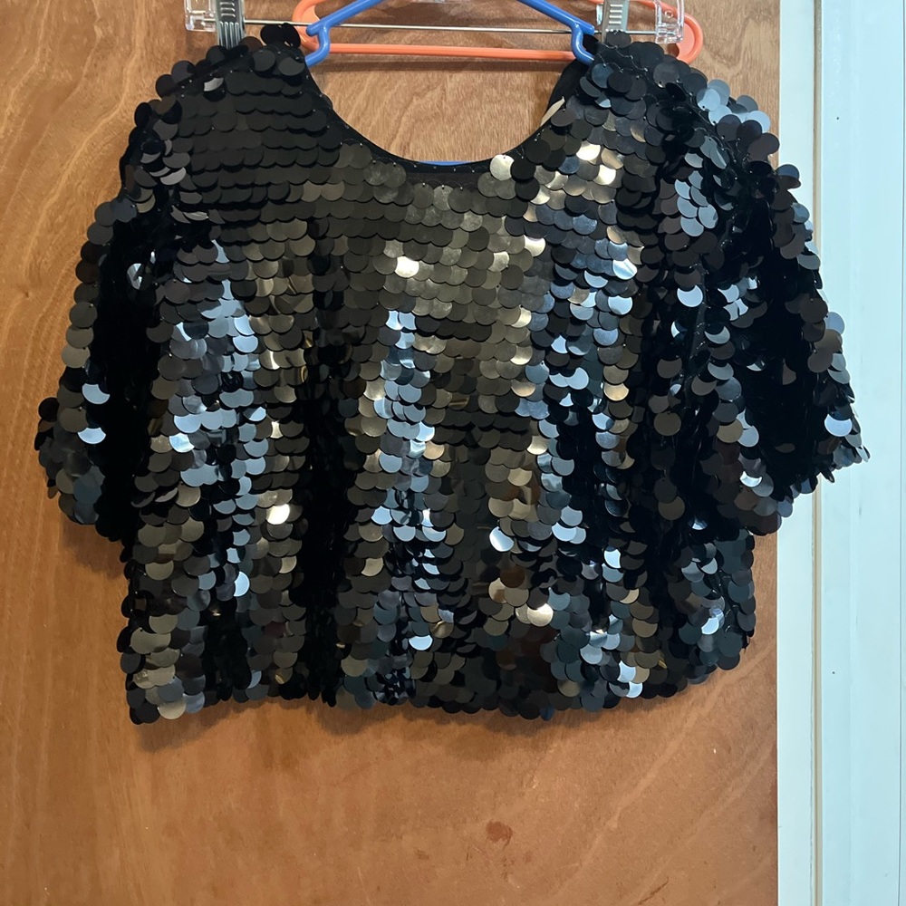 Women’s NWT Black Sequence Crop Top Size S by Responsible Style